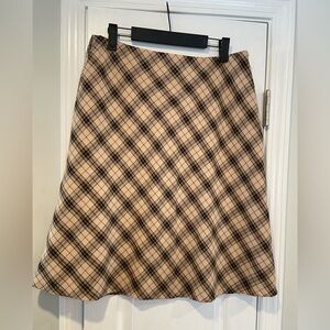 Worthington Size 14 Tan Black Red Plaid A Line Midi Skirt Zip Lined